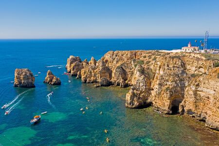 Aerial from natural rocks at Ponte Piedade in Lagos Portugalの写真素材