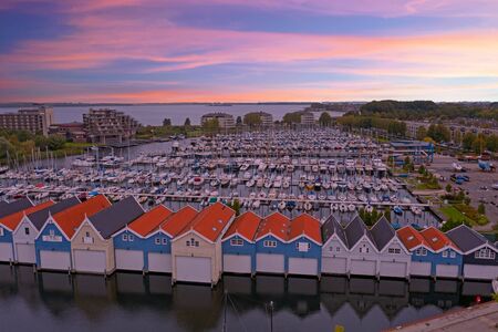 Aerial from the harbor from Huizen in the Netherlandsの写真素材