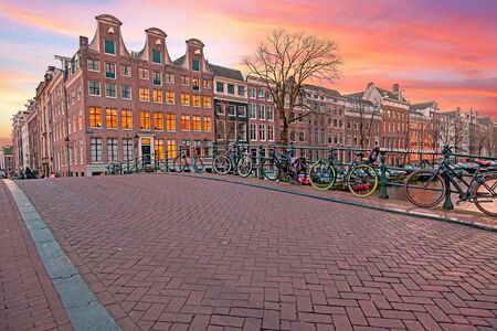 City scenic from Amsterdam in the Netherlands at sunsetの写真素材