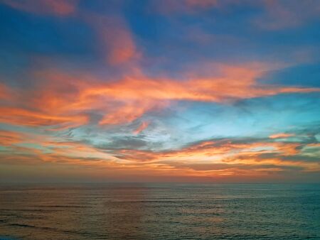 Aerial from Uluwatu sunset point on Bali Indonesia at sunsetの写真素材