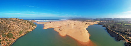 Aerial panorama from Carapateira beach on the west coast in Portugalの写真素材