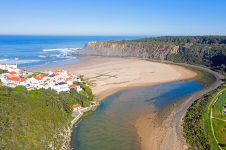 Aerial from Praia Odeceixe on the west coast in Portugalの写真素材