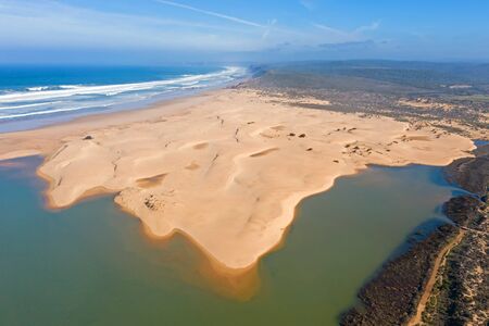 Aerial from Carapateira beach on the westcoast in Portugalの写真素材