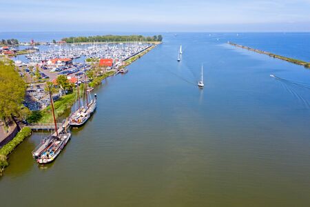 Aerial from the harbor from Enkhuizen in the Netherlandsの写真素材