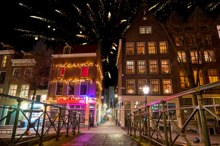 Happy New Year from Amsterdam in the Netherlands at nightの写真素材