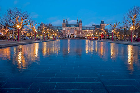 Christmas at the Museumplein in Amsterdam the Neetherlands at twilightのeditorial素材