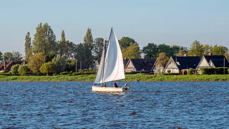 Sailing on the IJsselmeer near Oudega in Friesland the Netherlandsの写真素材