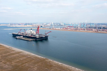 Aerial from industry in the harbor from Rotterdam in the Netherlandsの写真素材