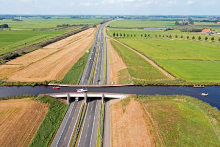 Aerial from Leppa Aqueduct in Friesland the Netherlandsの写真素材