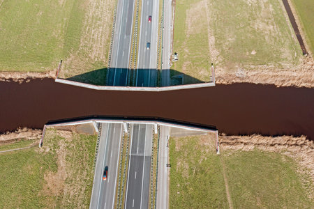 Aerial topshot from the Leppa Aqueduct in Friesland the Netherlands