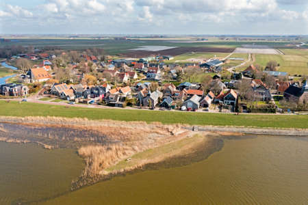 Aerial from the little village Gaast at the IJsselmeer in the Netherlandsの写真素材