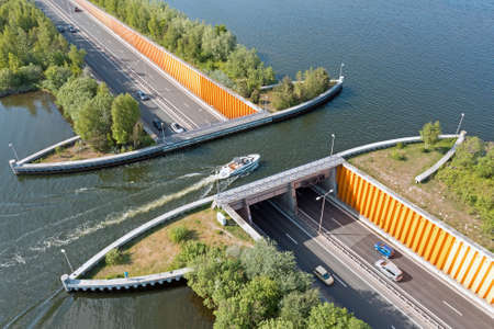 Aerial from the aqueduct in Harderwijk at the Veluwemeer in the Netherlandsの写真素材