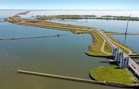 Aerial from the Krabbersgat sluices near Enkhuizen in the Netherlandsの写真素材
