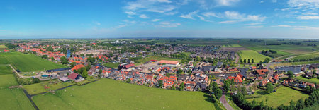 Aerial from the traditional town Workum in Friesland in the Netherlandsの写真素材