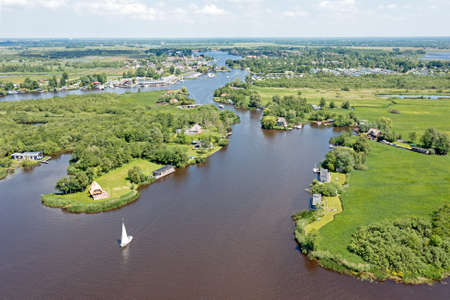 Aerial from national park Alde Feanen in Friesland in the Netherlandsの写真素材