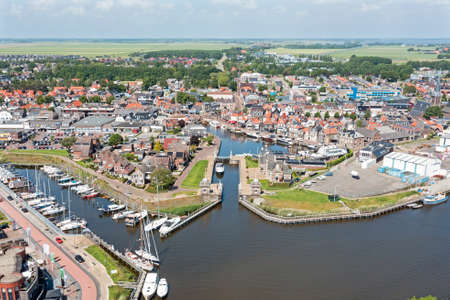 Aerial from the city Lemmer in Friesland the Netherlandsの写真素材