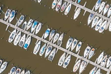 Aerial top shot from boats in a jetty in Friesland the Netherlandsの写真素材