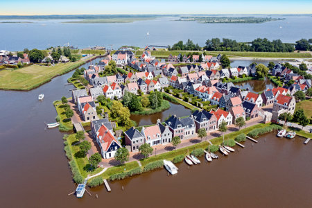 Aerial from the historical village Oostmahorn in Friesland the Netherlandsの写真素材
