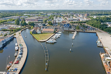 Aerial from the historical city Houses in the Netherlandsの写真素材