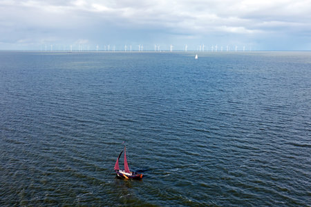Aerial from sailing on the IJsselmeer in the Netherlands