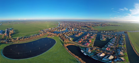 Aerial from the village of Koudum in Friesland in the Netherlandsの写真素材