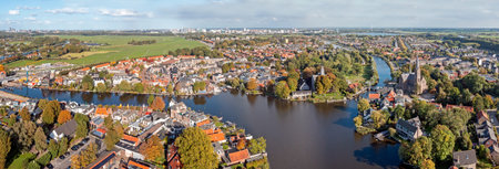 Aerial panorama from the traditional city Oudekerk aan de Amstel in the Netherlandsの写真素材