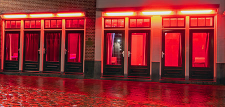 Red Light District in Amsterdam the Netherlands by nightの写真素材