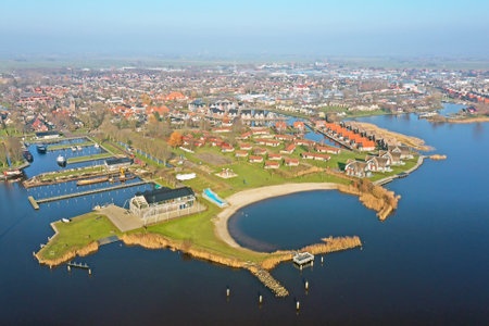 Aerial from the historical town Heeg in Friesland the Netherlandsの写真素材