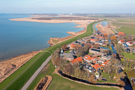 Aerial from the historical village Gaast at the IJsselmeer in Friesland the Netherlandsの写真素材