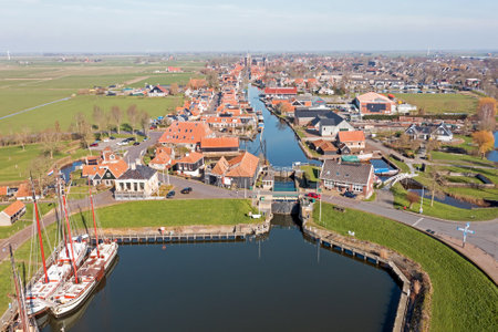 Aerial from the historical town Workum in Friesland the Netherlandsの写真素材