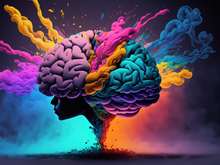 Concept art of a human brain exploding with knowledge and creativityの素材