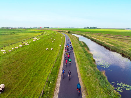 Aerial from the eleven cities cycle tour in Friesland the Netherlandsの写真素材