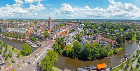 Aerial panorama from the city Zwolle in the Netherlandsの写真素材