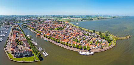 Aerial panorama from the historical city Medemblik in the Netherlandsの写真素材
