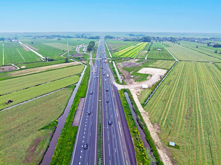 Aerial from the highway near Gorninchem in the Netherlands