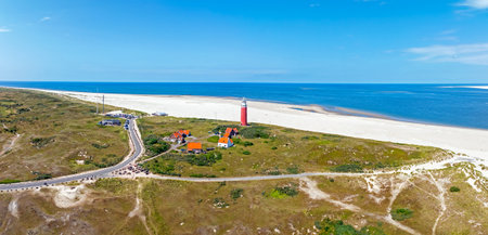 Aerial panorama from the north point of the island Texel with the lighthouse in the Netherlandsの写真素材
