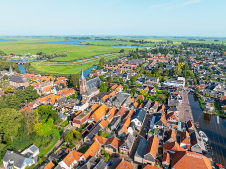 Aerial view of the traditional town Heeg in Friesland, The Netherlandsの写真素材