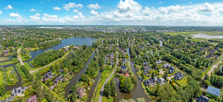 Aerial panorama from the village Broek op Langedijk in the Netherlandsの写真素材