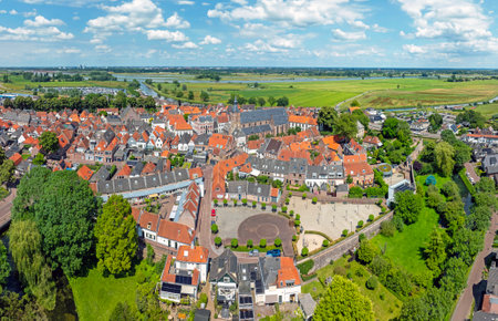Aerial from the historical city Hattem near Zwolle in the Netherlandsの写真素材