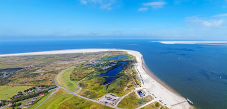 Aerial panorama from the island Texel with the lighthouse in the Netherlands