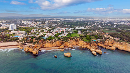 Aerial from Praia Tres Irmaos in Alvor Portugalの写真素材
