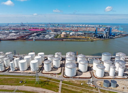 Aerial from industry in the harbor from Rotterdam in the Netherlandsの写真素材