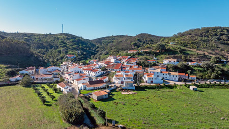 Aerial from a typical Portuguese village in the countryside from the Algarve in Portugalの写真素材