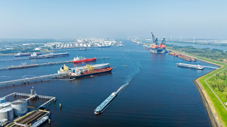 Aerial from the harbor in Rotterdam the Netherlandsの写真素材