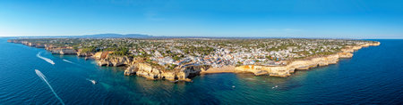 Aerial panorama from the touristic town Carvoeiro in the Algarve Portugalの写真素材
