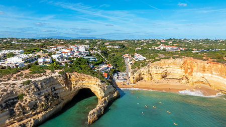Aerial from the little town Benagil in the Algarve Portugalの写真素材