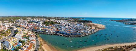 Aerial panorama from the touristic town Ferragudo in the Algarve Portugalの写真素材