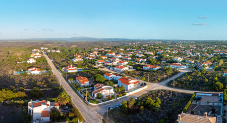 Aerial panorama from Vale de Telha on the westcoast in the Algarve Portugalの写真素材