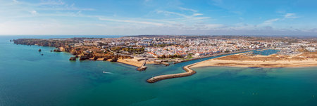 Aerial panorama from the city Lagos in the Algarve Portugalの写真素材