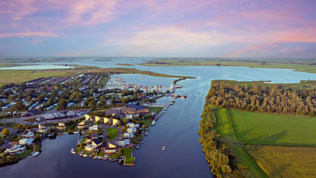 Sunset aerial from the harbor the Galamadammen in the Netherlandsの写真素材